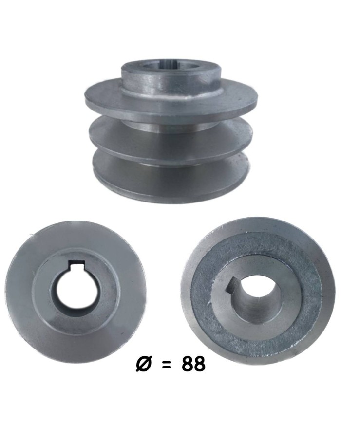 PULEGGIA IN ALLUMINIO A 2 GOLE FORO 24mm D. 88